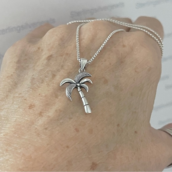 Sterling Silver Palm Tree Necklace, Tropical Necklace, Beach Necklace - Picture 10 of 12